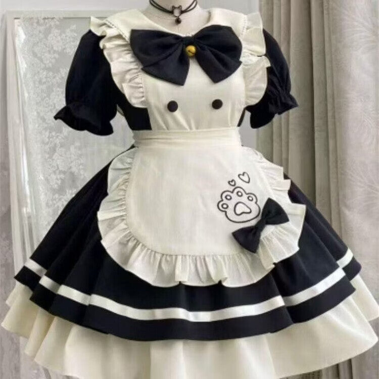 Black cat cafe Lolita dress bow and apron details