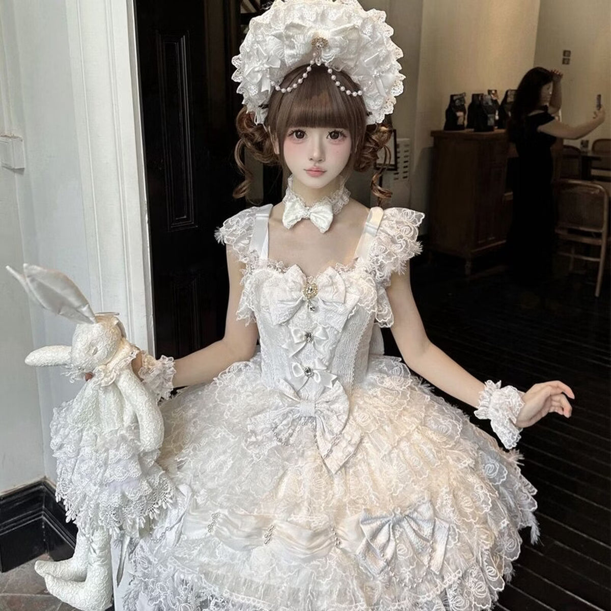 White Cloud Feather Sweet Hanayome Lolita JSK dress front view