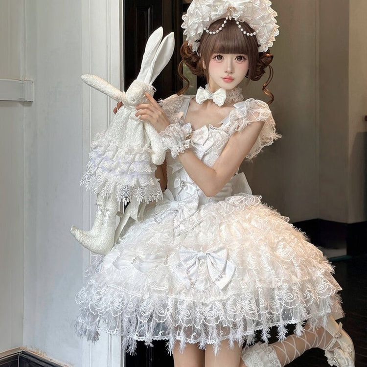White Hanayome Lolita JSK ruffle and lace detail view