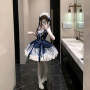 Navy blue and white Sweet Lolita JSK dress full front view
