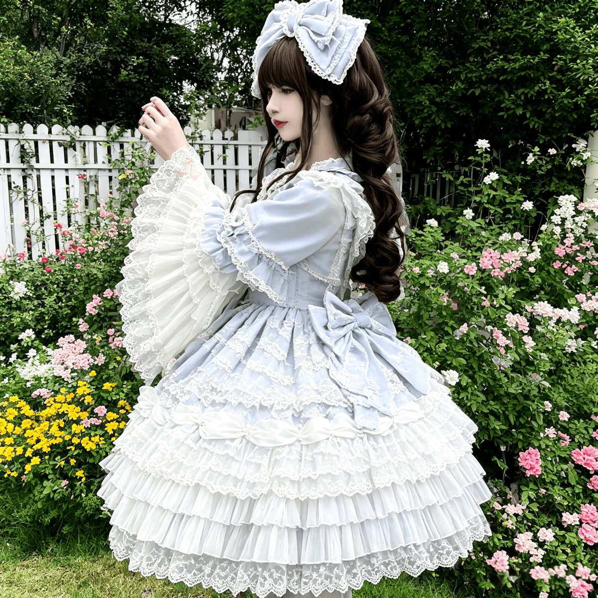 Blue Hanayome Lolita JSK layered ruffle side view