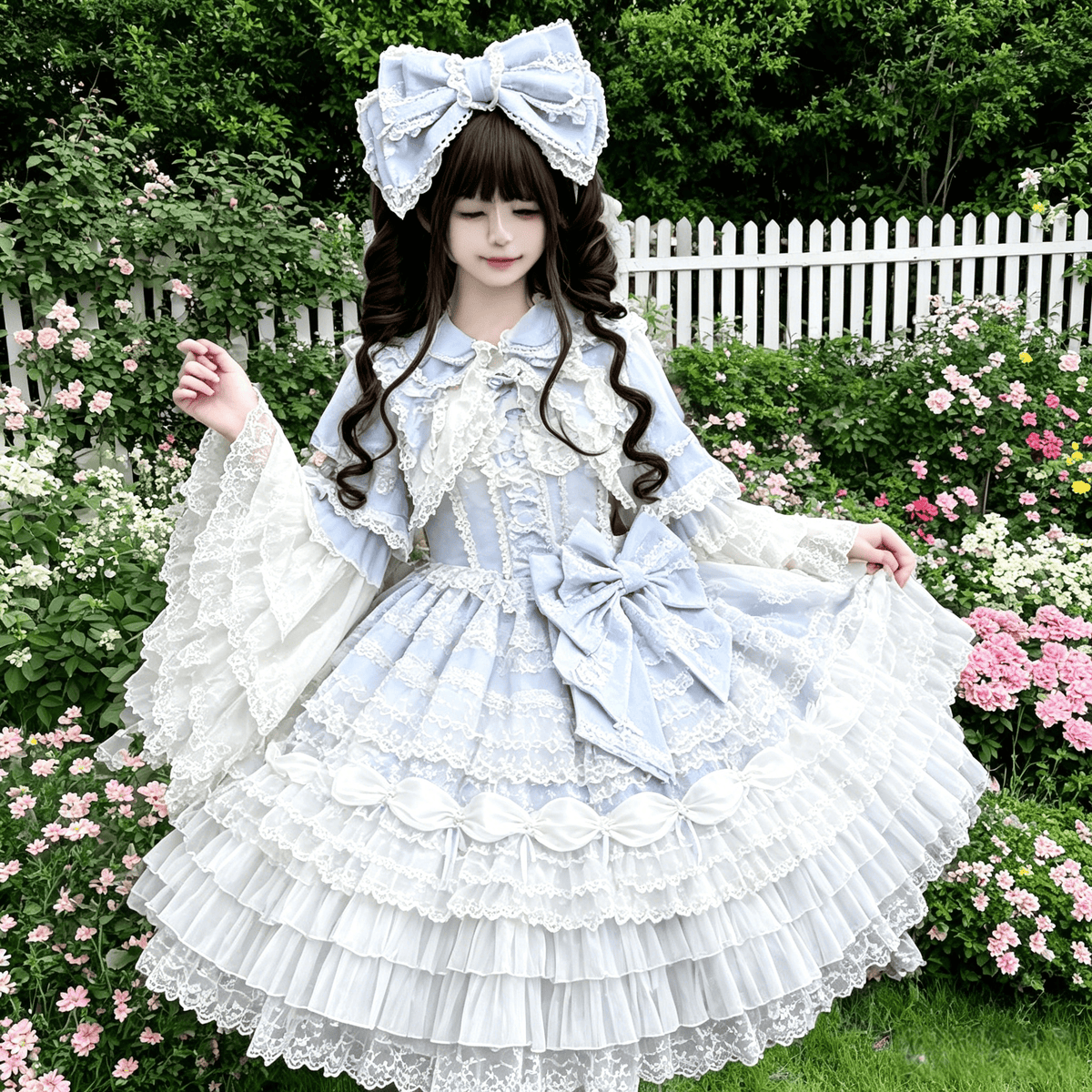 Powder blue princess Lolita JSK with detachable waist bow