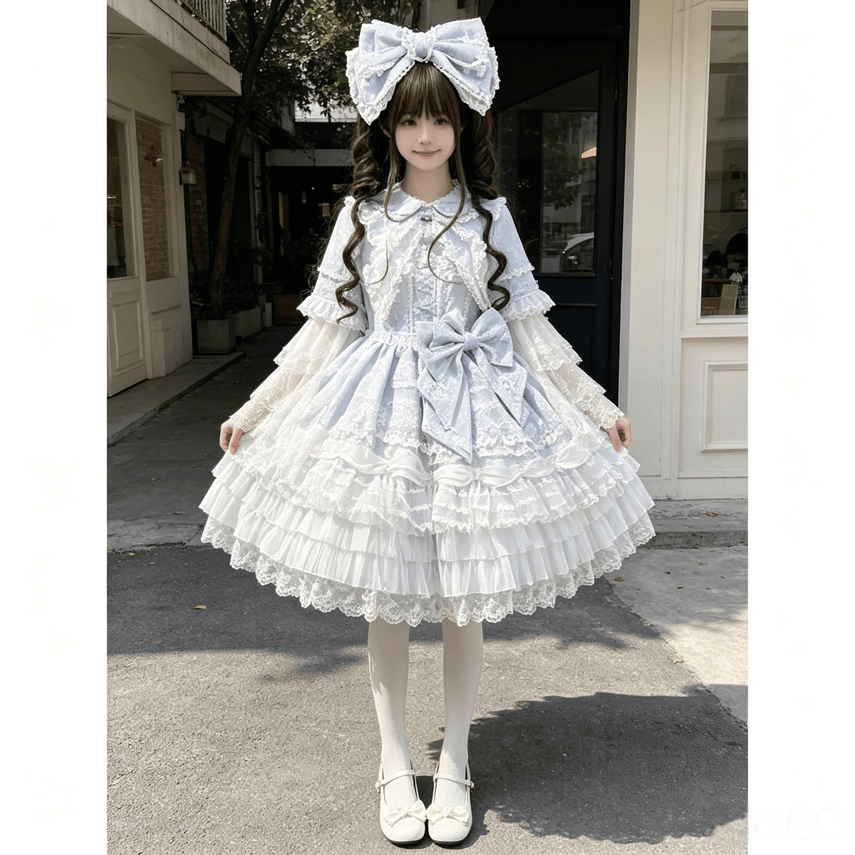 Powder blue embroidered Hanayome Sweet Lolita JSK full front view
