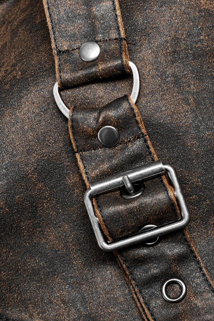 Grey Stand Collar Fake Two Piece Cloak Stitching Metal Buckle Mens Steampunk Coat - Product - 7