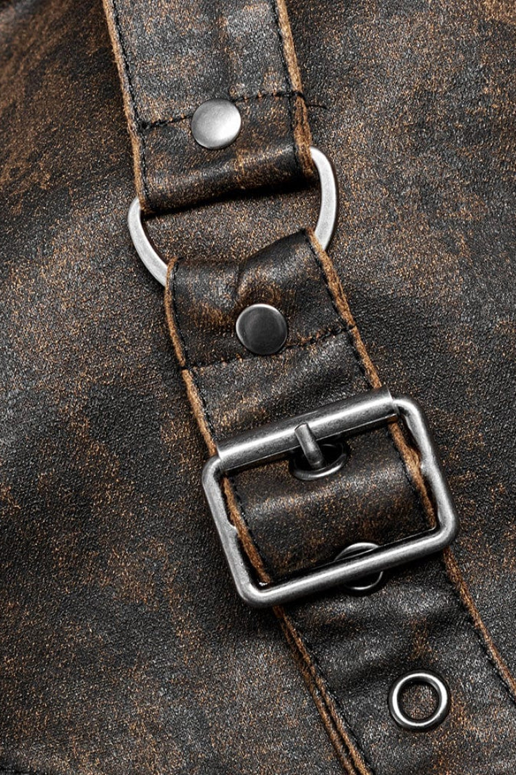 Grey Stand Collar Fake Two Piece Cloak Stitching Metal Buckle Mens Steampunk Coat - Product - 7