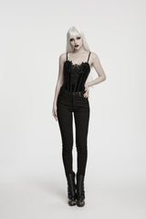 Black Jacquard Slim Fit Women's Gothic Cool Cosplay Pants - Product - 6