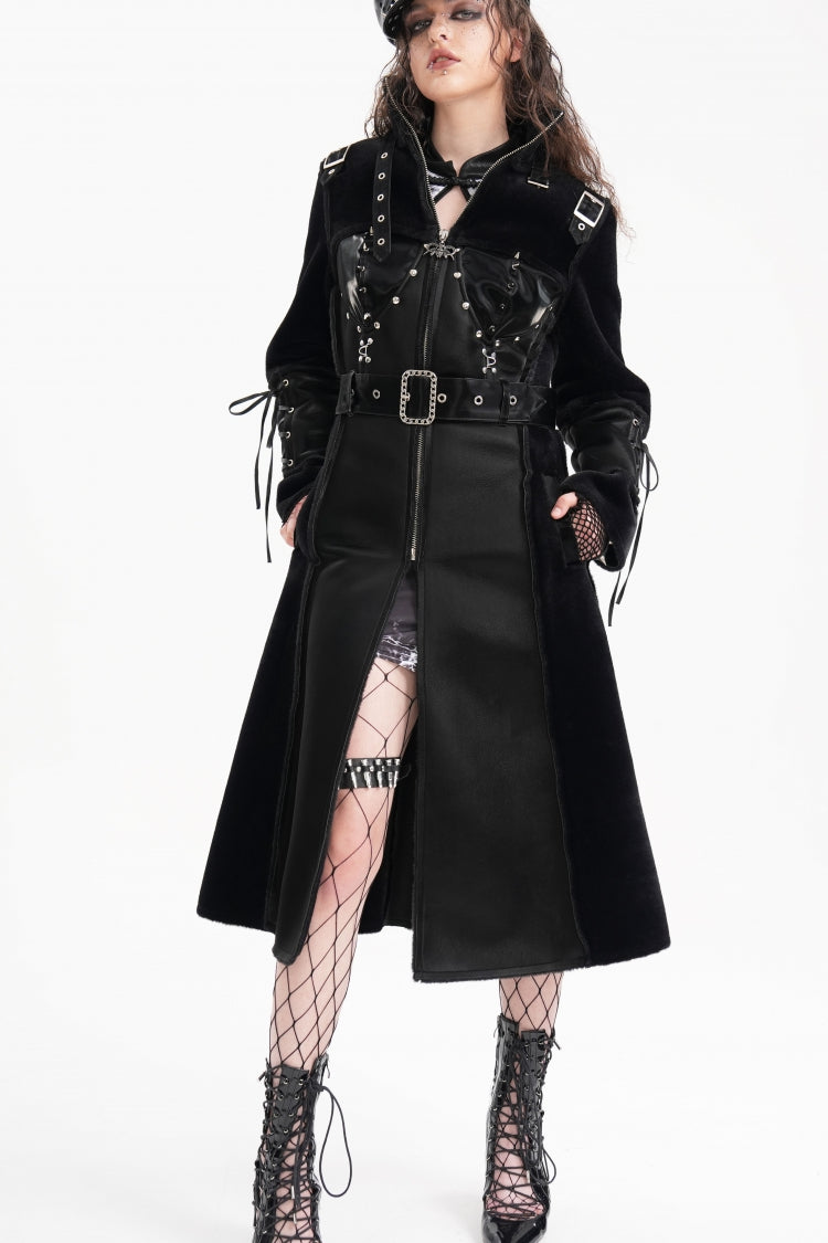 Black Women's Buckle-up Studs Eyelets Gothic Coat - Product - 2