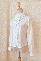 White Stand Collar Long Sleeves Ruffled Bow Sweet Lolita Blouse - Product - 2