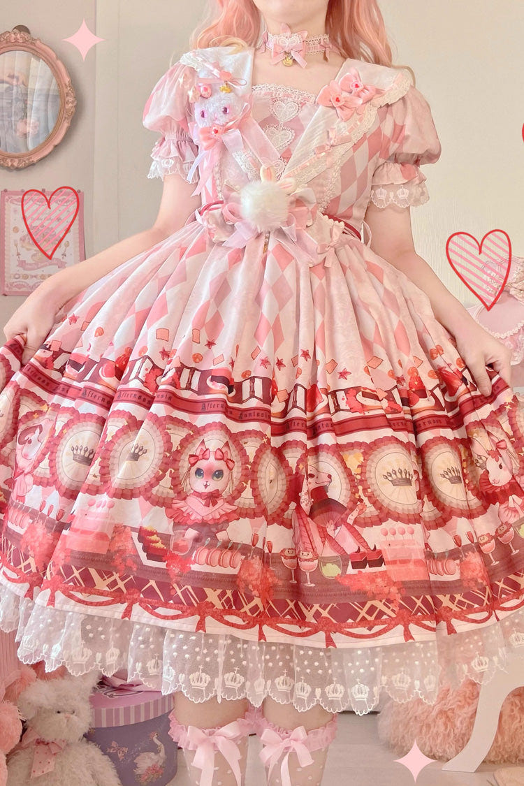 White [Afternoon Fantasia] Print Ruffle Bowknot Sweet Lolita Jsk Dress - Product - 6