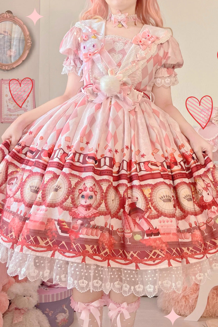 White [Afternoon Fantasia] Print Ruffle Bowknot Sweet Lolita Jsk Dress - Product - 6