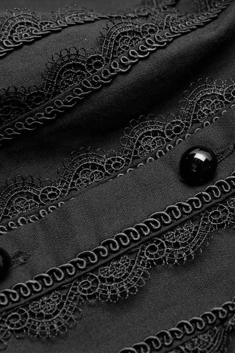 Black Lapel Collar Long Lantern Sleeves Mens Gothic Gorgeous Blouse - Product - 5
