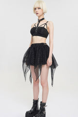 Black Punk Hollow Sling Halter Neck Metal Ring Decoration Women's Vest - Product - 7