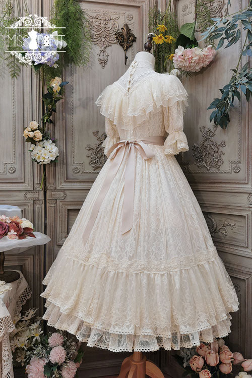 Elegant Vintage Rose Print Multi-Layer Ruffled Sweet Lolita OP Dress - Product - 19
