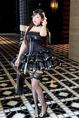 Black [Princess Ribbon] Off Shoulder Triple-Layered Ruffle Bowknot Sweet Lolita Dress - Product - 12