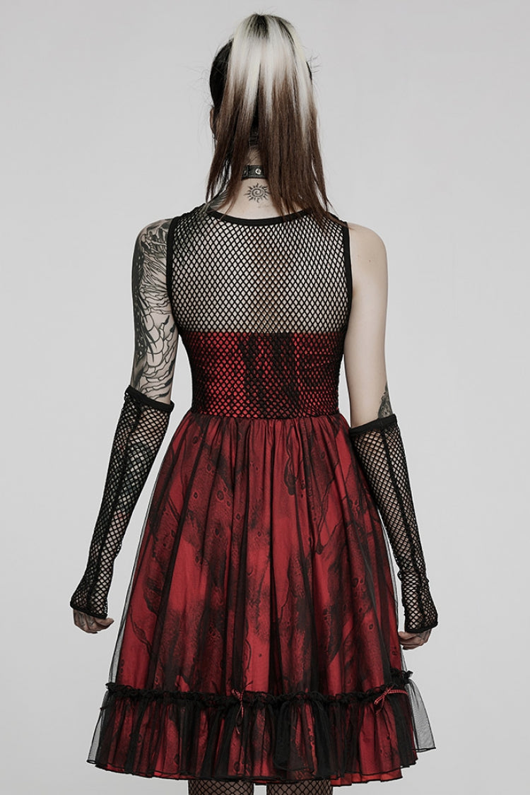Black/Red Sleeveless Multi-layer Stitching Mesh Women's Gothic Elegant Lolita Dress - Product - 3