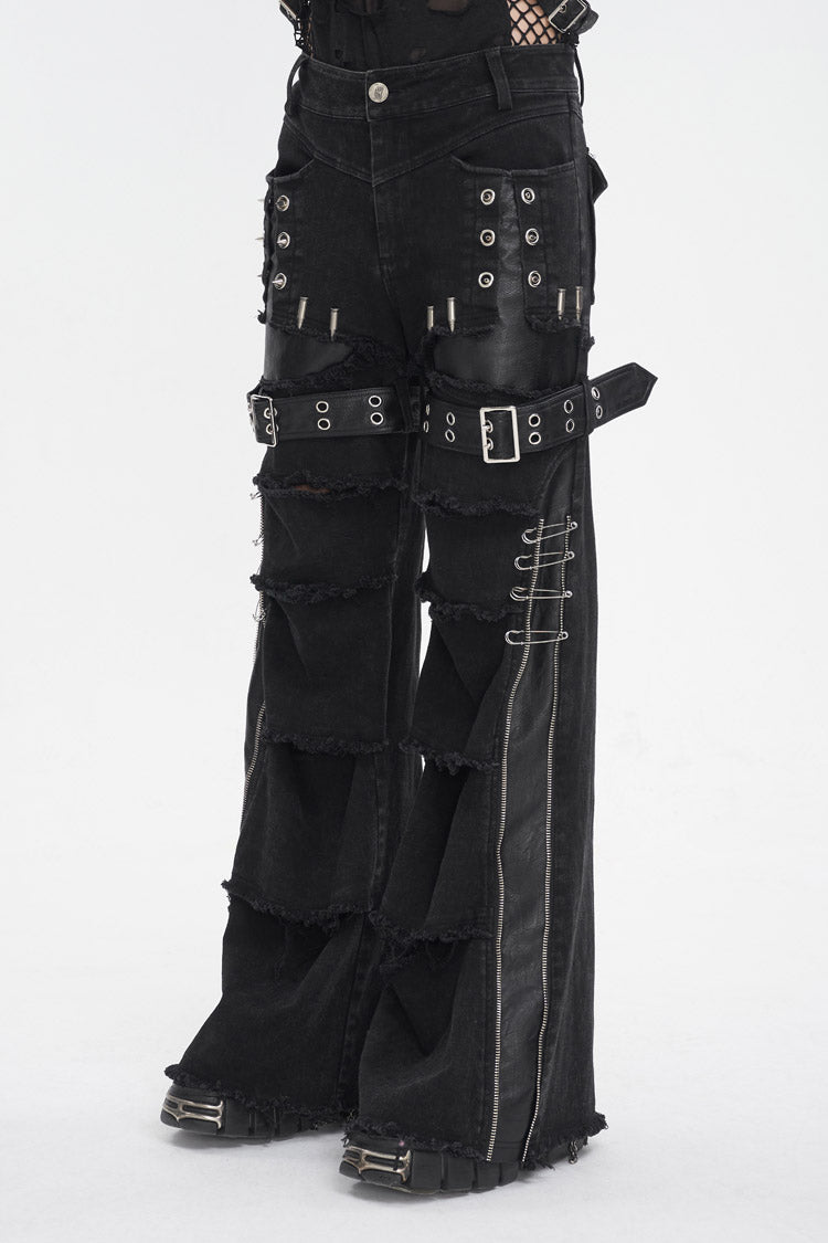Black Faux Leather Splice Men's Punk Flared Pants - Product - 3