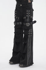 Black Faux Leather Splice Men's Punk Flared Pants - Product - 3