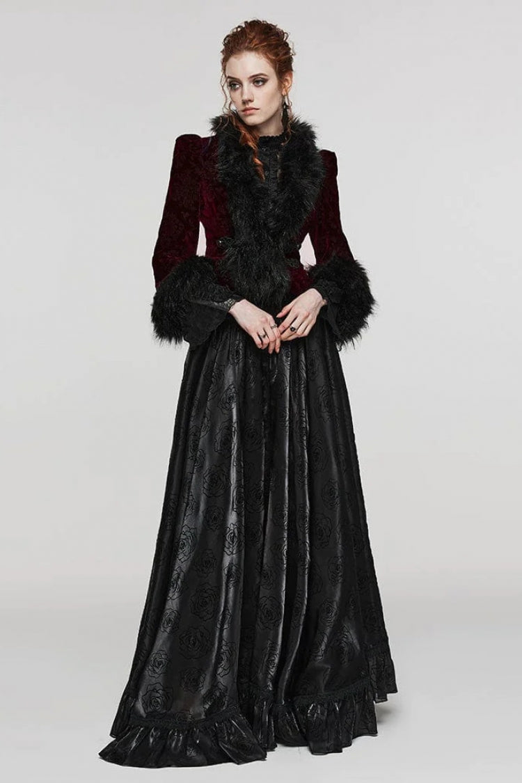 Women's V Collar Long Sleeves Faux Fur Stitching Gothic Coat 4 Colors - Product - 13