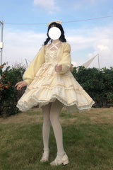Apricot First Love Triple-Layered Ruffle Bowknot Lace Sweet Lolita Jsk Dress - Product - 5