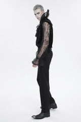 Black Lotus Leaf Stand Collar Semitransparent Lace Long Sleeved Men's Gothic Shirt - Product - 4