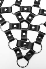 Black Faux Leather Stitching Cutout Ring Women's Punk Crop Top - Product - 7