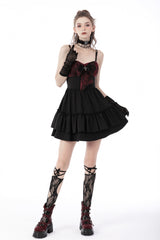 Black/Red Sleeveless Bowknot Lace-Up Double-Layered Frilly Women's Gothic Slip Graduation Dress - Product - 8