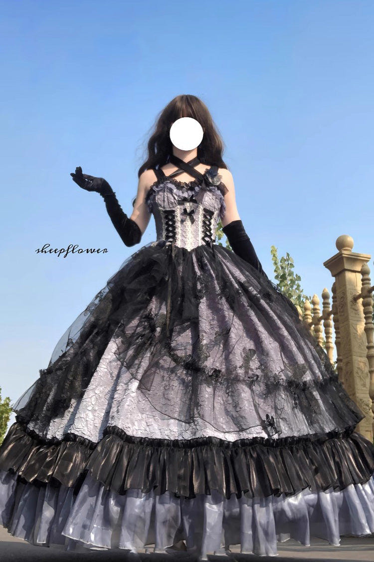 Medea Kiss Halloween Witch Ruffle Hanayome Bowknot Lace Gothic Lolita Jsk Dress 2 Colors - Blue - 2