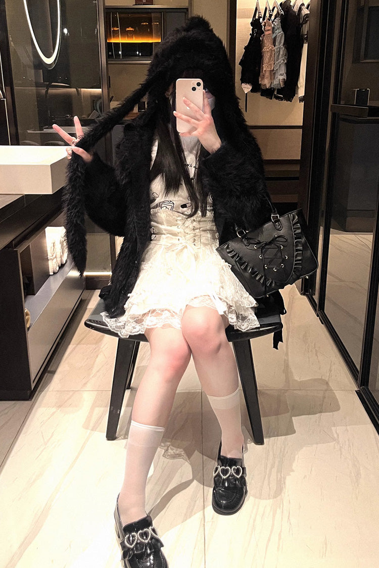 [Rose Palpitations] High Waisted Ruffle Lace Sweet Jirai Kei Skirt 4 Colors - Product - 8