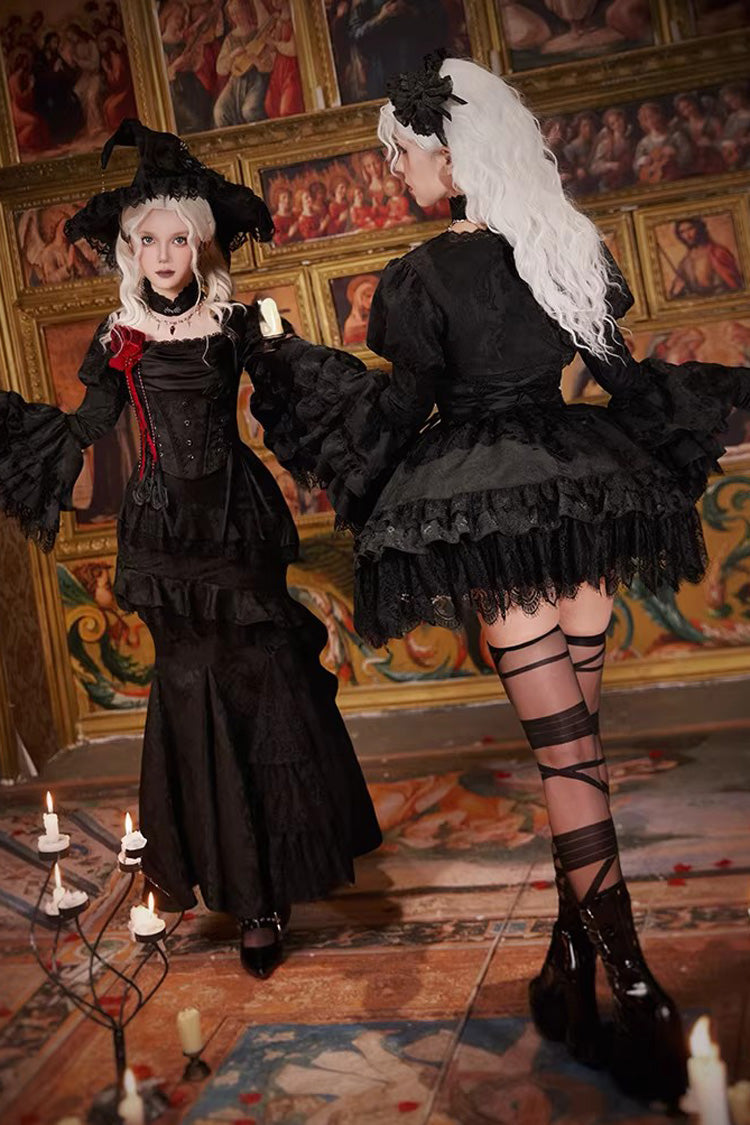 Black  [Letters & Poems · Twilight] Multi-Layered Jacquard Ruffled Witch Gothic Lolita Skirt 2 Versions - Product - 14