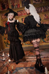 Black  [Letters & Poems · Twilight] Multi-Layered Jacquard Ruffled Witch Gothic Lolita Skirt 2 Versions - Product - 14