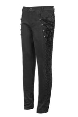 Black Punk Gothic With Side Bottons And Side Flocking Wedding Mens Pants - Product - 5