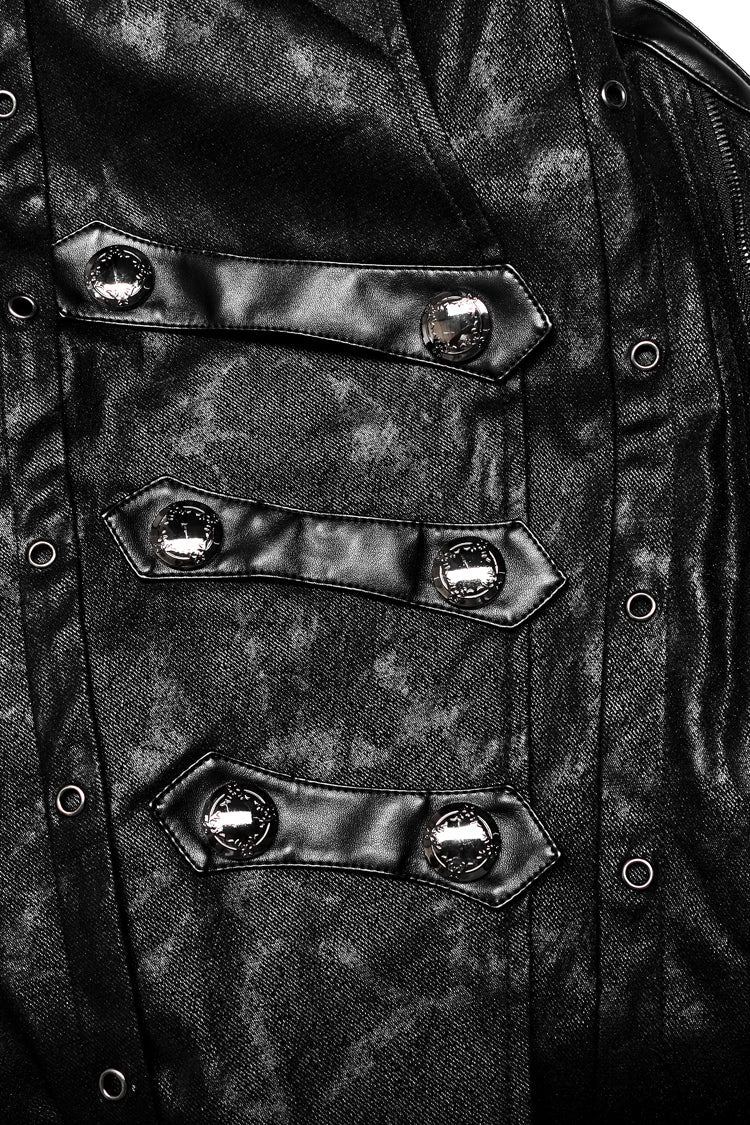 Black Stand Collar Metal Buckle Long Sleeves Mens Steampunk Coat - Product - 11