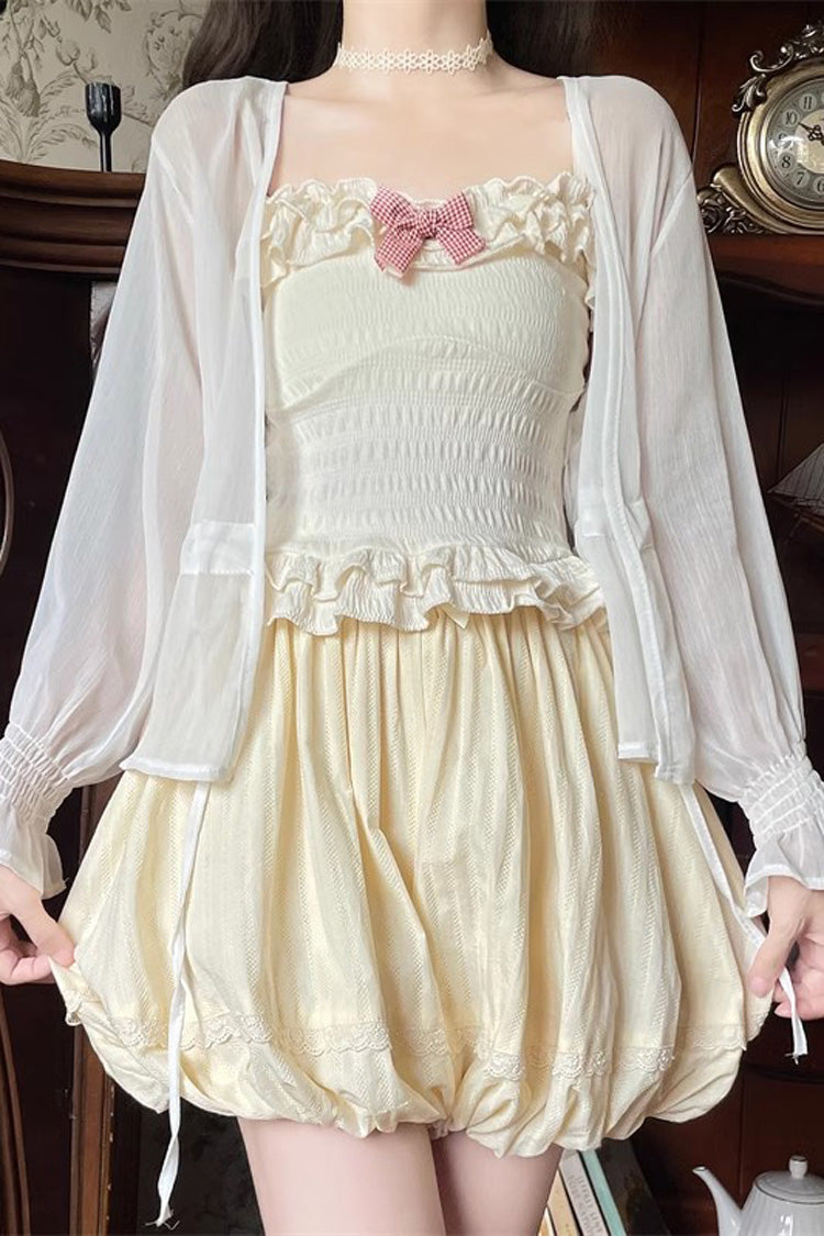 Light Yellow High Waisted Bowknot Sweet Lolita Leggings - Product - 4