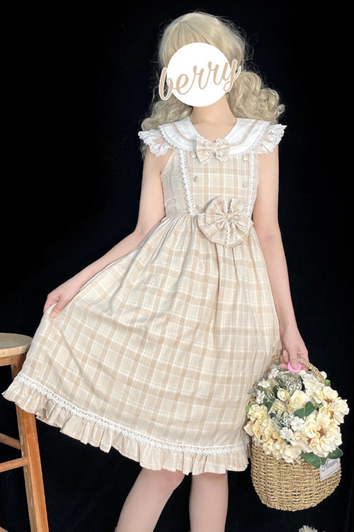 Plaid Print With Fake Collar High Waisted Sweet Lolita JSK Dress - Product - 2