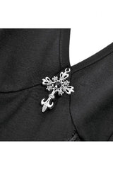 Black Cross Plunging Sleeveless Side Corset Lace-Up Women's Gothic Short Dress - Product - 15