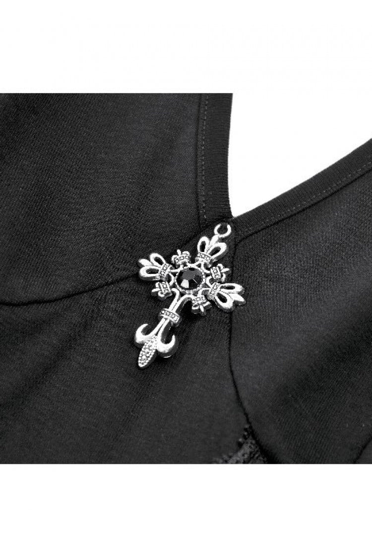Black Cross Plunging Sleeveless Side Corset Lace-Up Women's Gothic Short Dress - Product - 15