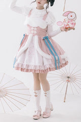White/Pink Ruffle Cardigan Chinese Style Princess Sweet Lolita Jsk Dress - White/Pink - 1