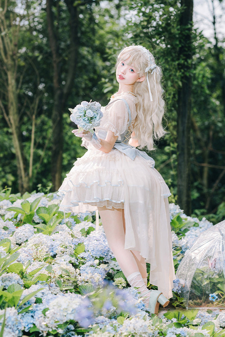 Light Blue/Ivory Dance of Time Triple-Layered Ballet Style Bowknot Lace-Up Sweet Lolita Jsk Dress - Product - 2