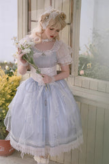 Blue Round Collar Mermaid Tears Short Sleeves Bowknot Sweet Princess Lolita Dress - Product - 4
