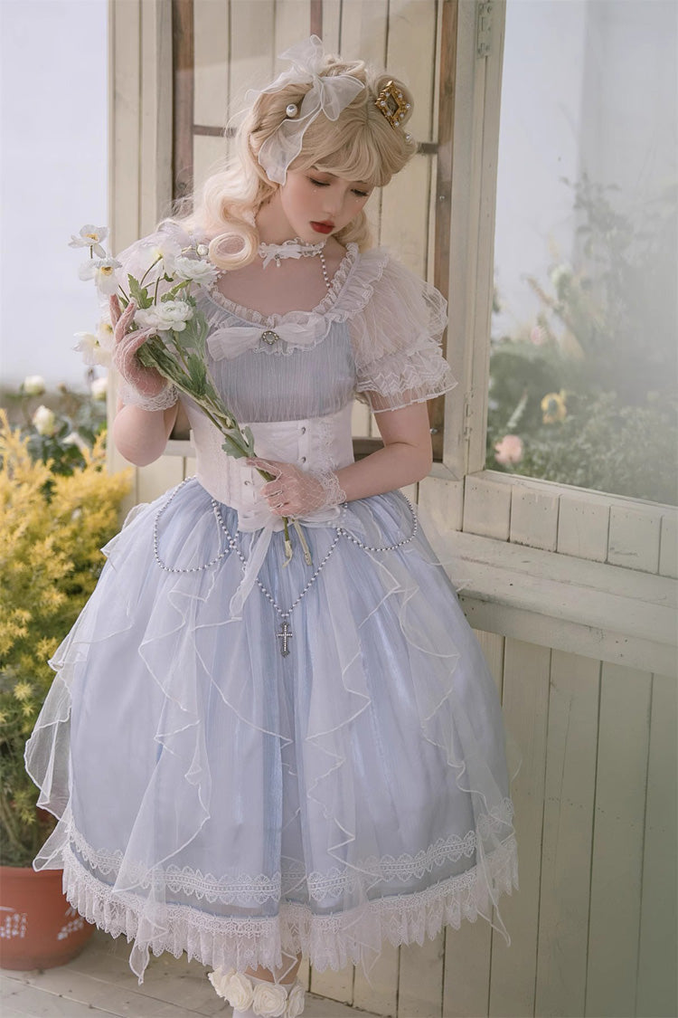 Blue Round Collar Mermaid Tears Short Sleeves Bowknot Sweet Princess Lolita Dress - Product - 4
