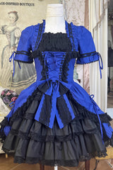 [Miss Rella] Short Sleeves Multi-Layered Ruffle Cardigan Bowknot Lace-Up Sweet Lolita Dress 9 Colors - Blue - 15