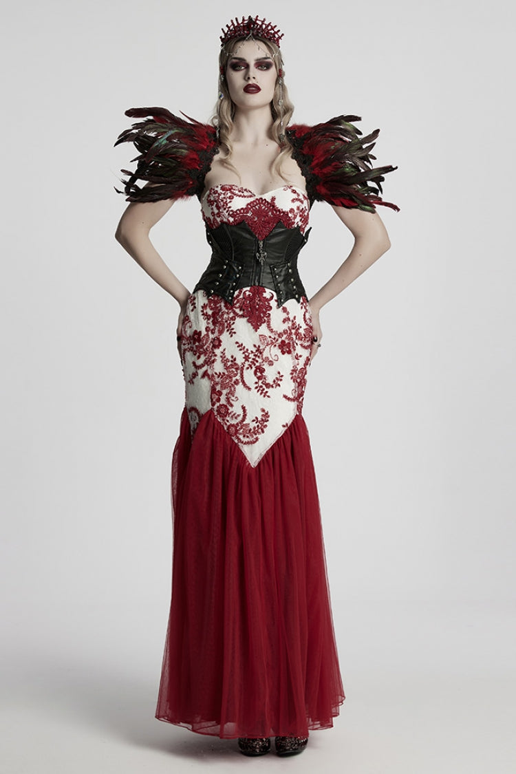 Red Off Shoulder Embroidery Lace Slim Women's Gothic Gown Fishtail Dress - Product - 4