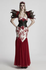 Red Off Shoulder Embroidery Lace Slim Women's Gothic Gown Fishtail Dress - Product - 4