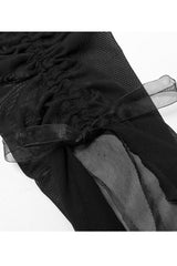 Black Gothic Elasticity Cotton Hollow Buttonhole Strap Design Slash Neck Women's T-Shirt - Product - 6