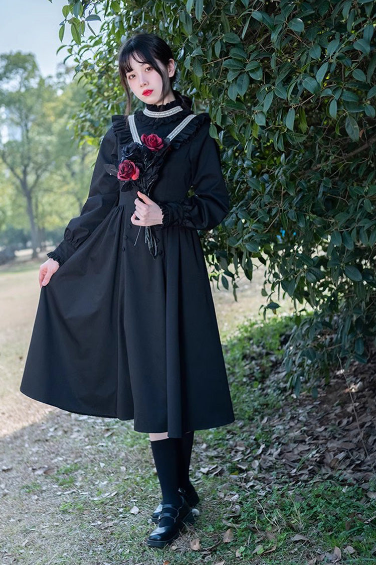 Black Olivia Autumn Winter Stand Collar Long Sleeves Gothic Lolita Dress - Product - 6