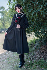 Black Olivia Autumn Winter Stand Collar Long Sleeves Gothic Lolita Dress - Product - 6