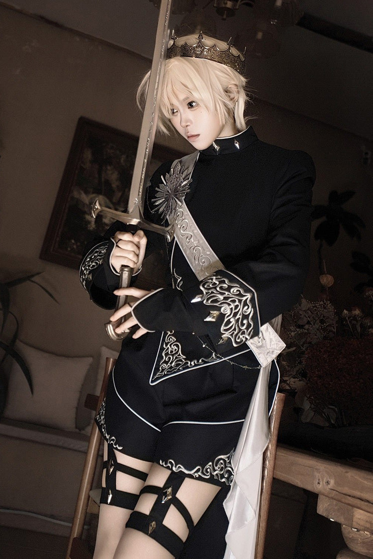 Black [Sword of Oath] Long Sleeves Embroidered Gothic Vintage Knight Prince Ouji Lolita Set - Product - 10