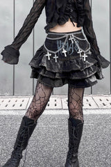 Black High Waisted Print Chain Rock Gothic Skirt - Product - 2