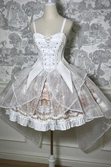 The Mystery Of The Doll Print Ruffle Bowknot Gothic Lolita Skirt Dress 2 Colors - White - 3