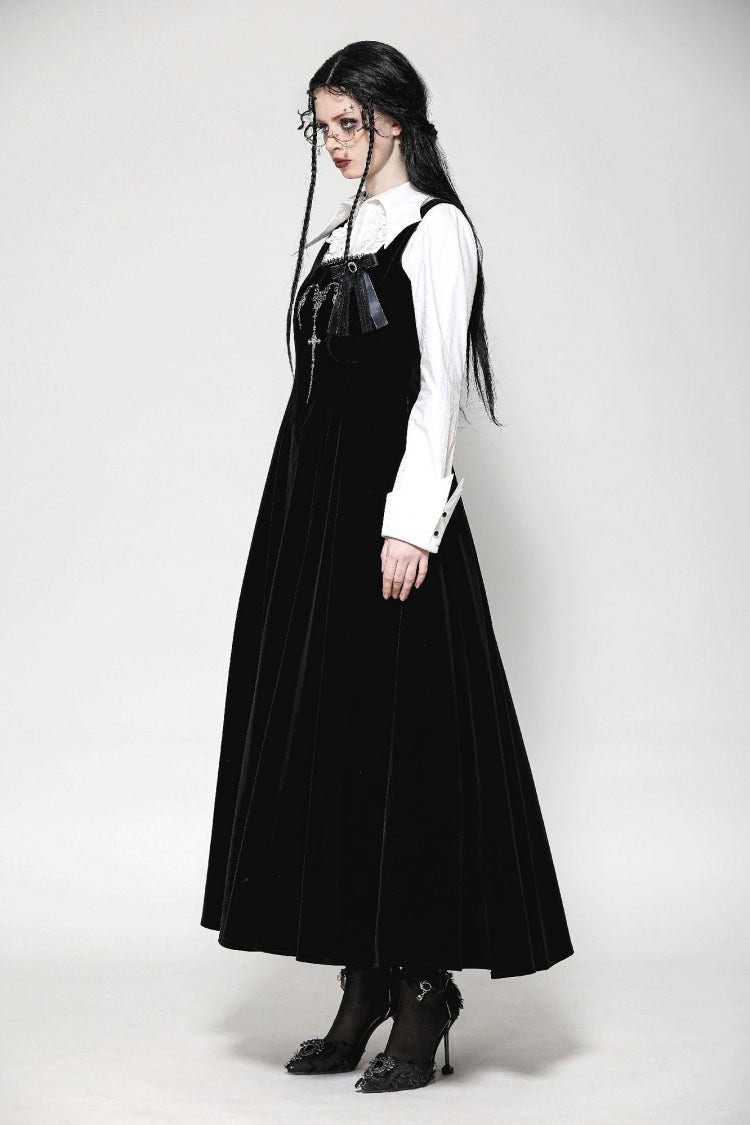 Black Horn Embroidered Lace-Up Women's Gothic Velvet Maxi Dress - Product - 2